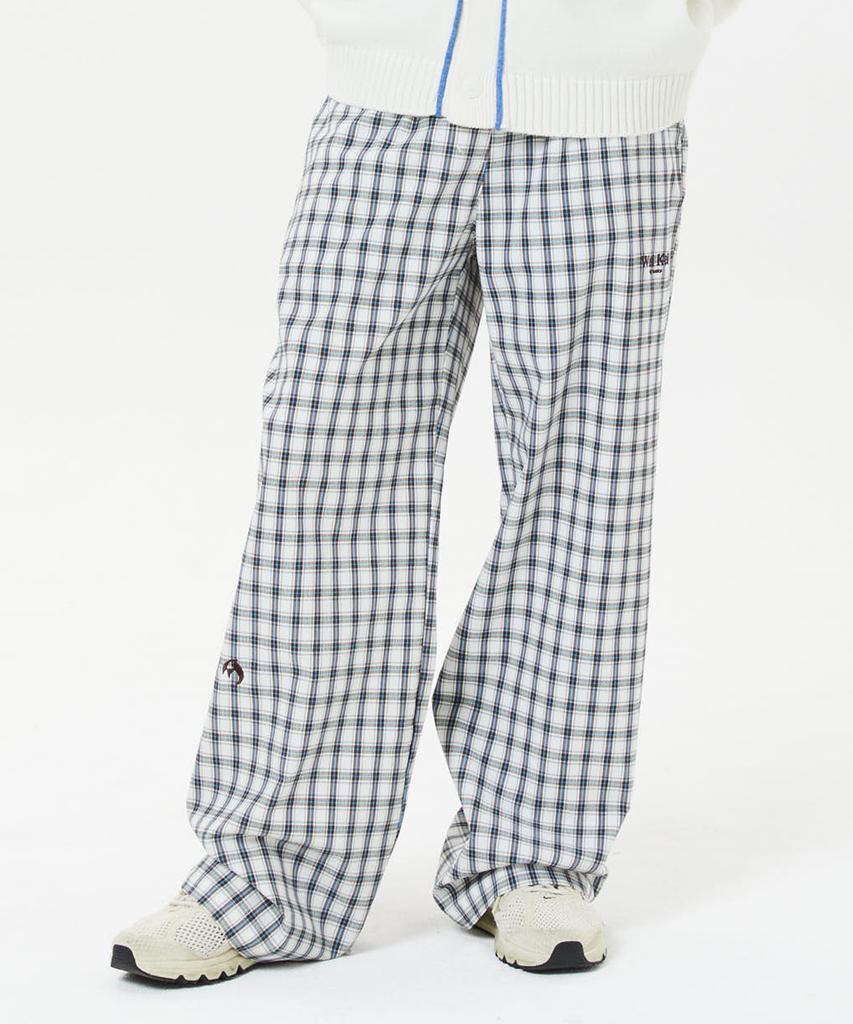 Yk Wide Check Elastic Waist Pants Brown