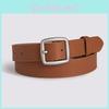 Solid Color Simple Womens Leather Look Belt With Geometric Design Metal Buckle