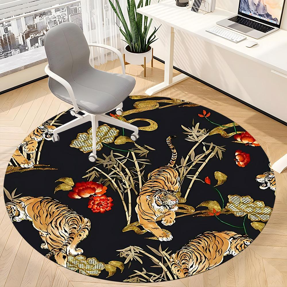 1pc Tiger Floral Pattern Office Round Rug, Non-slip, Soft and Durable Office Rug for Interior Decoration, Perfect for Office, Beautiful Decoration yy2