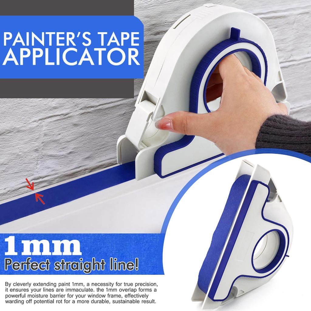Masking Tape Applicator and 25mm Wide White Sticker Roll Covering Paint Tape Dispenser Cutter for Trim Window Door Frame