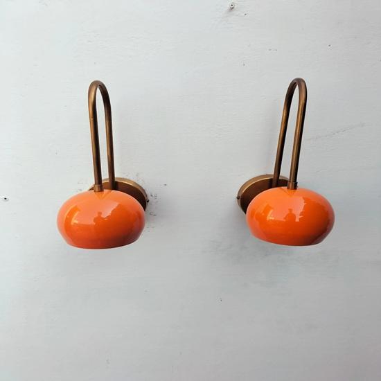 

Handmade Mid-Century Brass Wall Sconce Orange Dome Light Home Decor