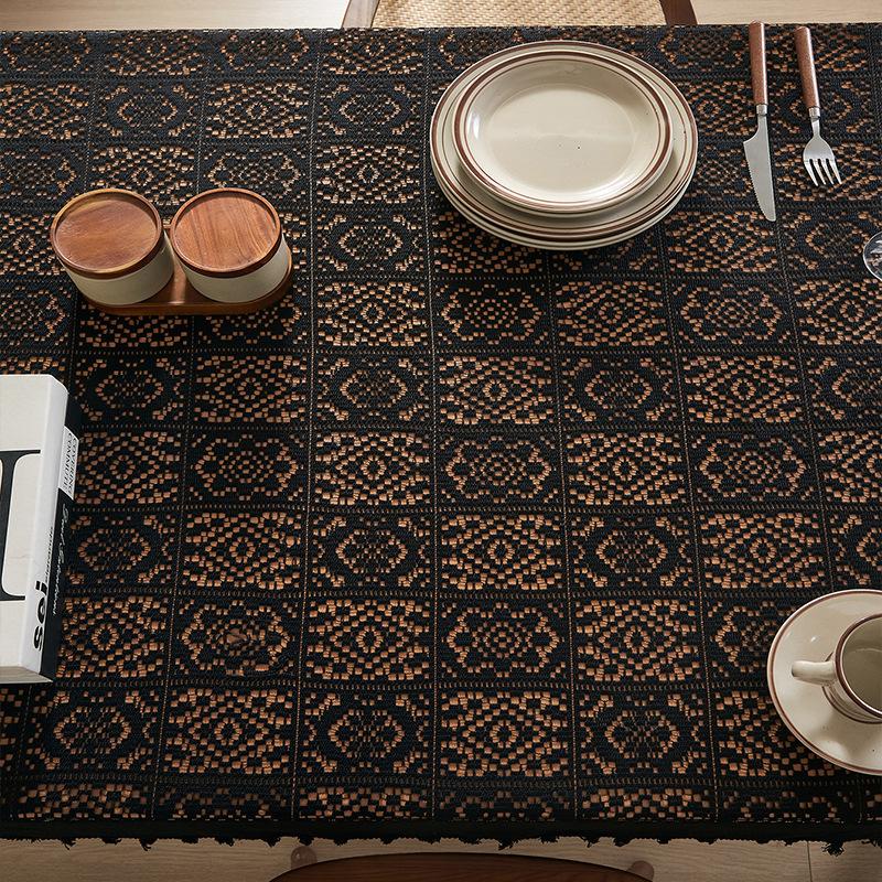 Elegant Black Lace Tablecloth - Durable Polyester, Solid Color, Versatile Shape for Thanksgiving & Holiday Decor, Easy Care, Square Shape