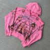 Womens Oversized Long Sleeve Hooded Sweatshirt With Digital Print - Casual Streetwear Top Loose Fit Round Neck Zipper Front