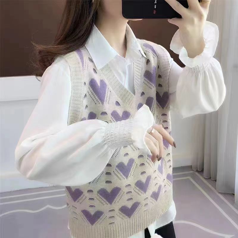 

Зимний осенний женский жилет, вязаный повседневный свитер без рукавов с v-образным вырезом и эластичным пуловером, жилет One Size фиолетовый