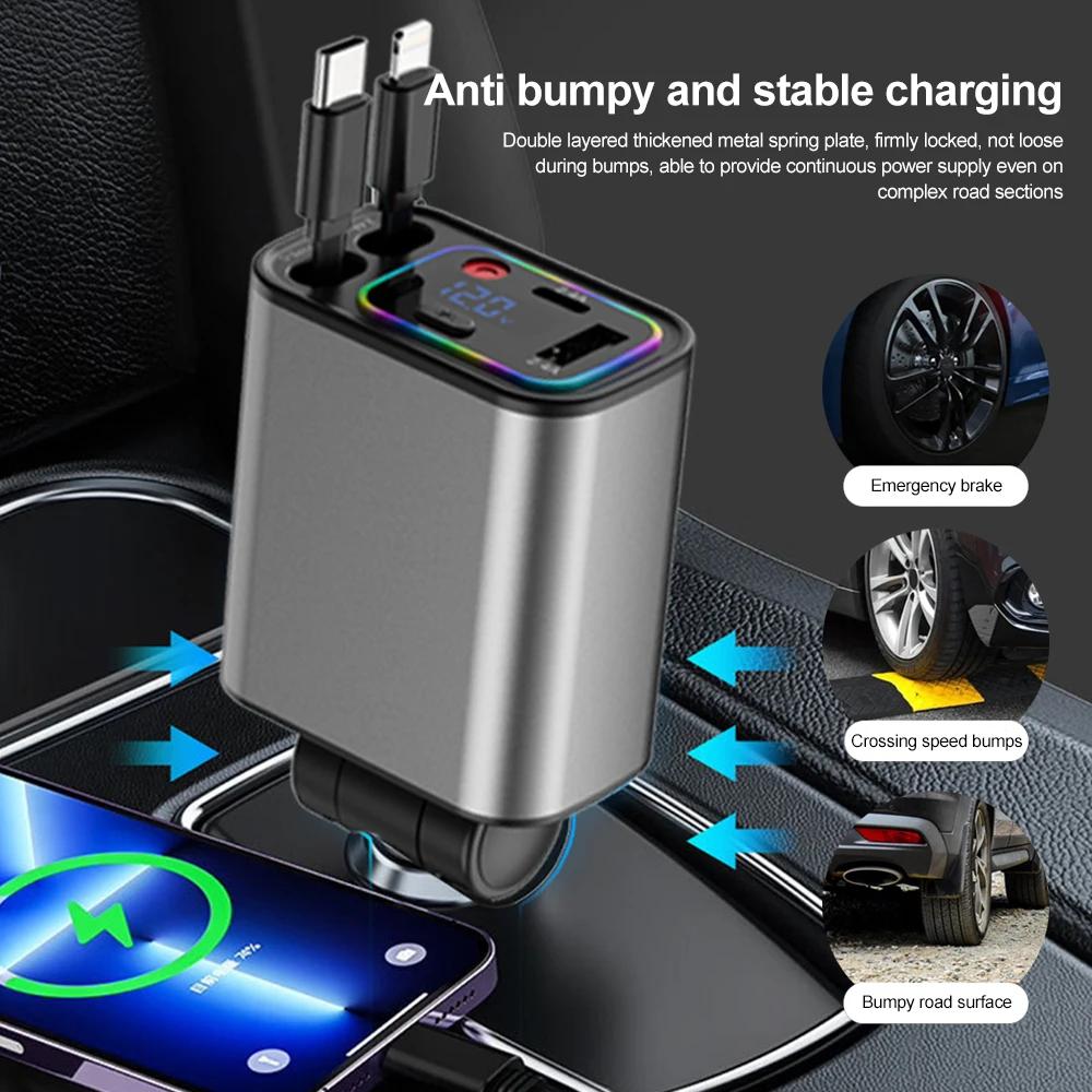 4 In 1 Phone Charger 60W Max with Retractable Cable PD18W+2.4A Voltage Display Super Fast Charging 22.5W for iPhone & Android