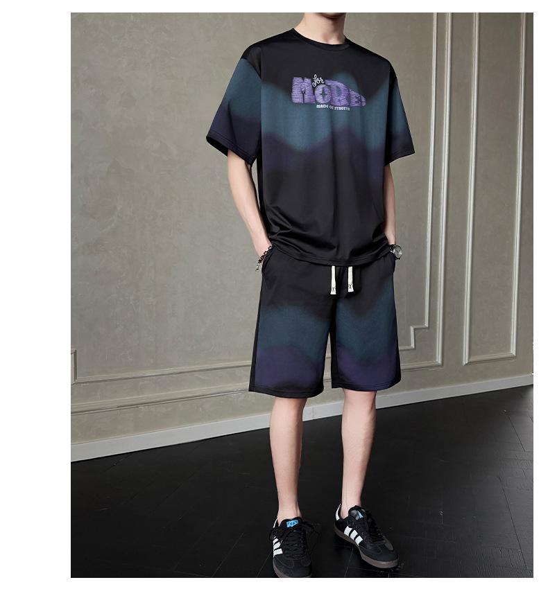 Hong Kong Style Tie-Dye Men's Sportswear Set - Summer 2026 Trendy Short Sleeve & Shorts