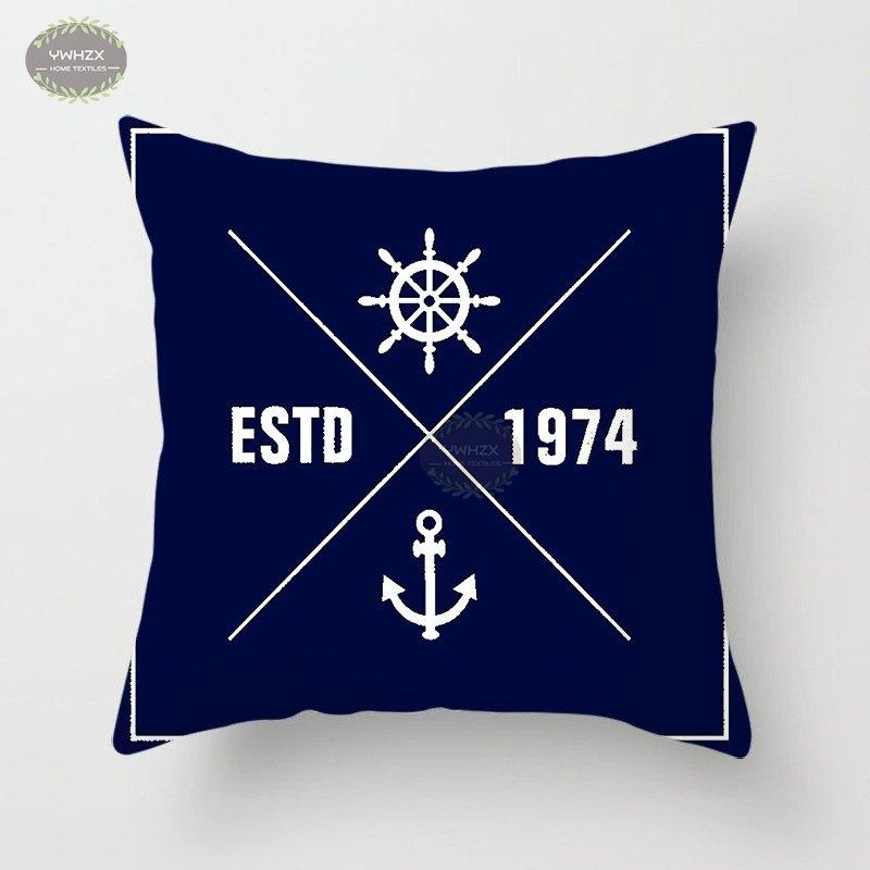 Compass Anchor Pattern Pillowcase Peach Skin Blue Mediterranean Style Gift Living Room Sofa Home Decor Car Seat Cushion Cover