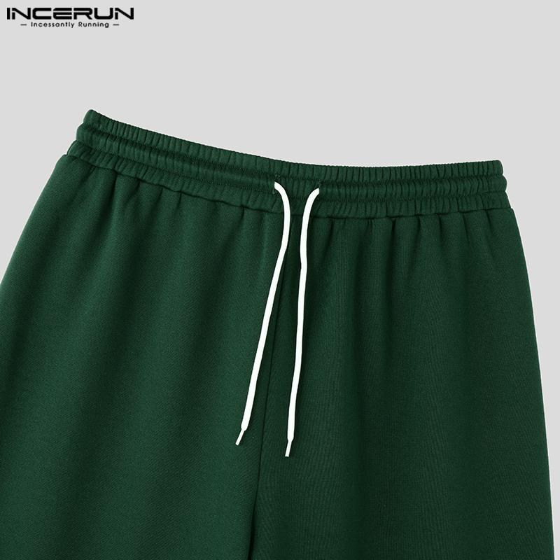 INCERUN Men Elastic Waist Drawstring Print Loose Wide Legs Pants Casual Sport Trousers