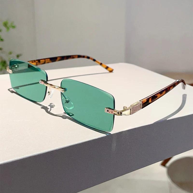 Rimless Rectangle Sunglasses Men New Fashion Vintage Casual Shades Women Trendy Retro Luxury Brand Design Sun Glasses