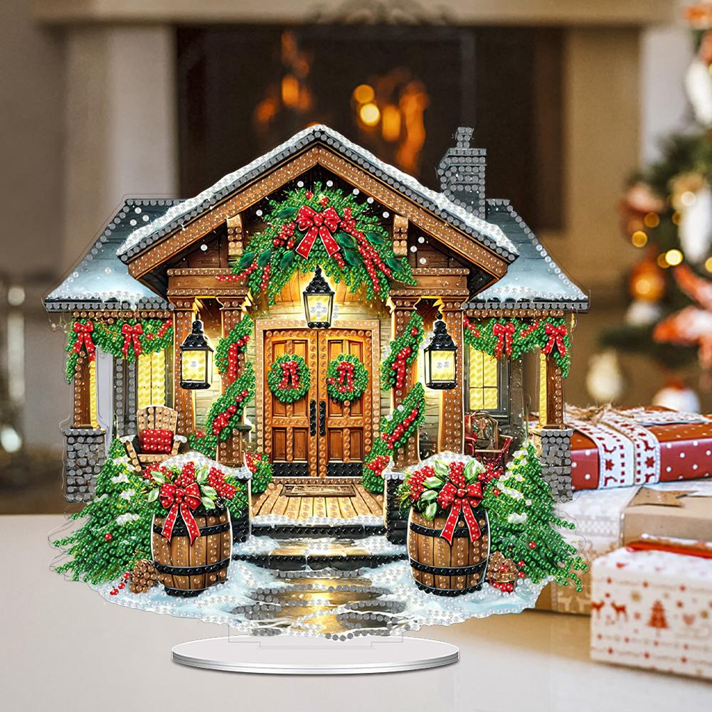 2D Flat Print Xmas DIY Single Side Drill Desktop Diamond Art Decor Kits (House)