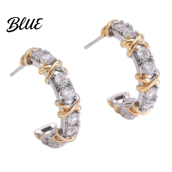 Two-tone Earrings 1 Pair Women C-Ring Shape Ear Buckle Design