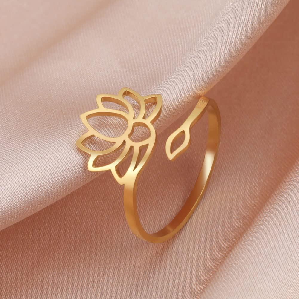 Dreamtimes Lotus Flower Rings for Women Encouragement Lotus Flower Adjustable Vintage Buddha Yoga Wedding Mother Bague Gift