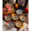 6-Piece Beaded Handle Ceramic Sauce Dish Set – Underglaze Multi-Color Tableware