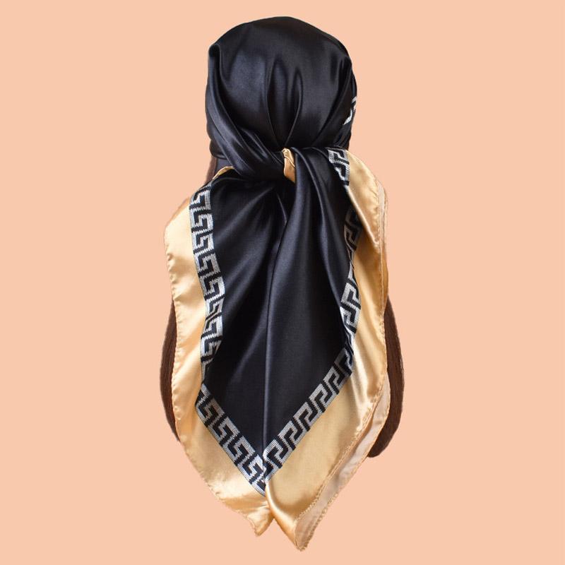 High Quality Silk Scarf Women Print Hair Neck Square Office Ladies Shawl Bandanna Muslim Hijab Handkerchief Muffler Foulard 90CM