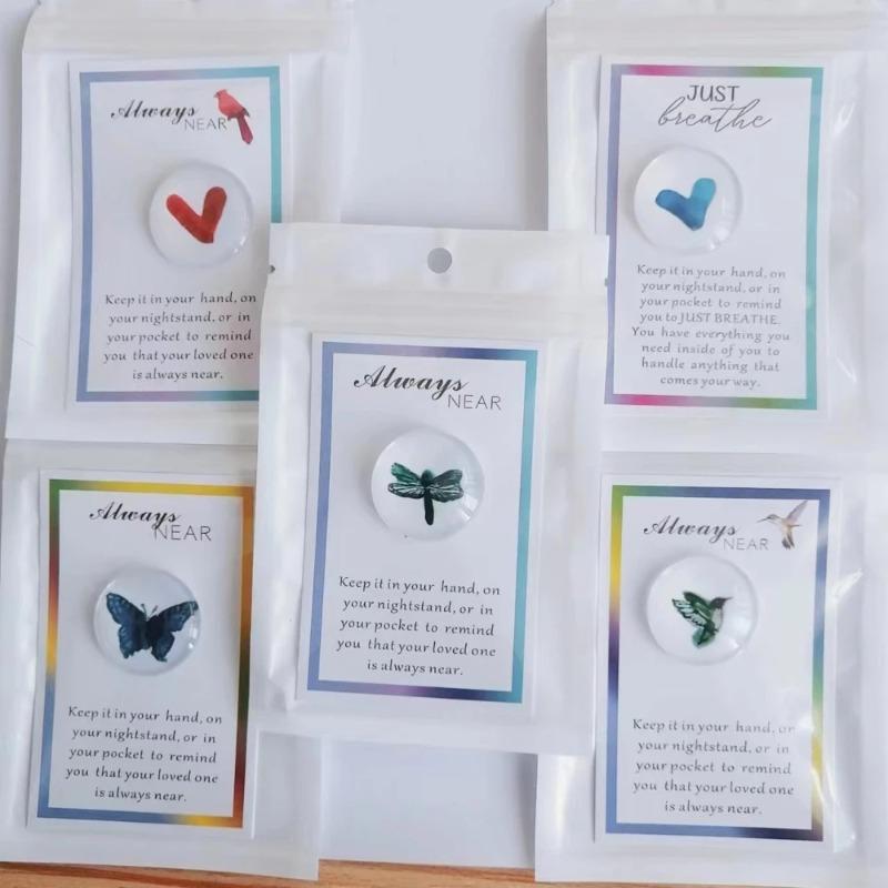 Mini Glass Penguin Hug Token with Hummingbird Card - Inspirational Gift for Friends Family Love Friendship Sympathy Keepsake