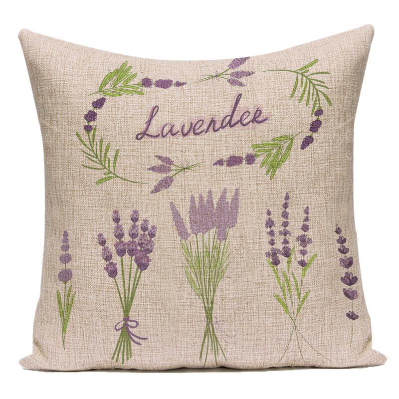 Decorative Throw Pillows Case Purple Lavender Flower Polyester Pillow Cushion Cover for Sofa Home Living Room Decoration