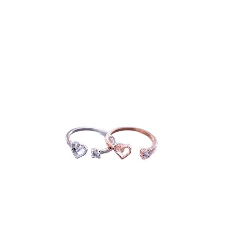 2025 Korean Style Sweet Heart Diamond Ring for Women - Hollow Design, Fashion Gift for Girlfriends