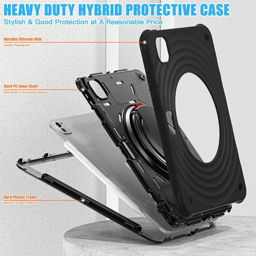 For iPad Pro 11 (2025)/11 (2024) Case Rotatable Hand Grip Kickstand PC+Silicone+TPU Tablet Cover