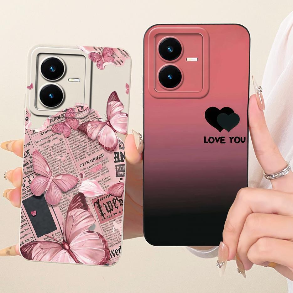 For Vivo Y22 Y22s Case V2206 V2207 Luxury Flowers Candy Painted Cover Soft Silicone Phone Case For Vivo Y22s Y 22 VivoY22 S Bags