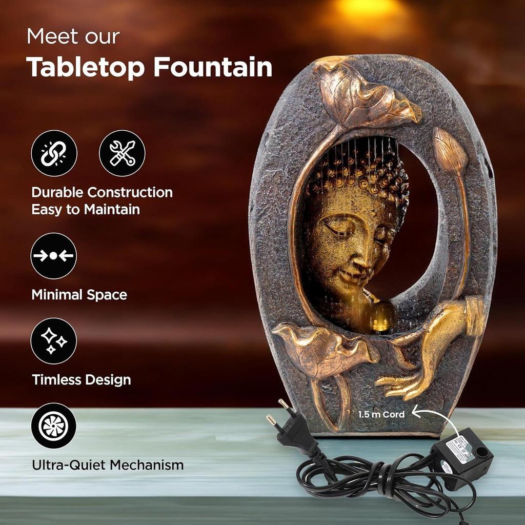 Buddha Idol Water Fountain for Home Decor LED Lights | Waterfall Fountains for Living Room, Garden, Office, Reception,Tabletop |