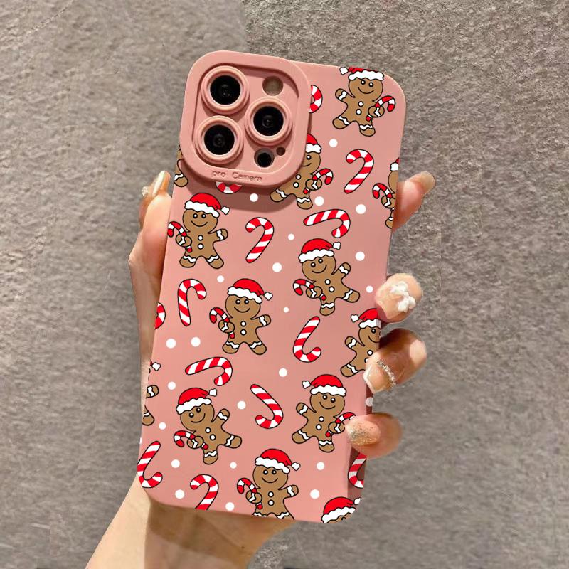 Christmas Gingerbread Man & Candy Cane Pattern Phone Case For iPhone 17 16 11 13 12 14 15 Pro Max XS X XR 7 8 Plus 16E Air Cover