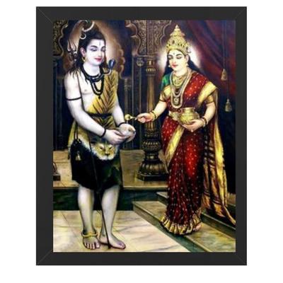Hindu Religiöses Shiva und Maa Annapurna Devi Design Wandkunst Gemälde Rahmen Für Heimdekoration Und Geschenk, Traditionelle Tempelkunst