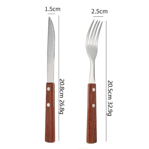 KXLCGYK Steak Knife and Fork Set, Wooden Handle, 18-8 Stainless Steel, 4-Piece Set, Stylish Cutlery