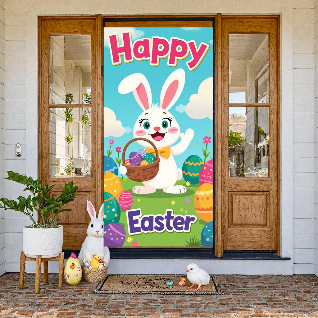 Bunny Celebration Display Pink Polka Dots Rabbit Background Easter Display Cartoon Easter Decor Banner For Holiday Gift Holiday