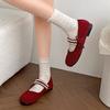 Red French retro light mouth low heel single shoes women's 2025 new summer skirt soft sole versatile Mary Jane shoes