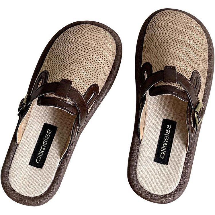 Boken shoes summer breathable mesh shoes one foot pedal linen bag head half slippers women wear lazy cool slippers in summer