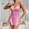Valentine's Day Heart Print Lace Pajama Set for Women - Sexy Pink Nightgown with Heart-Shaped Slit