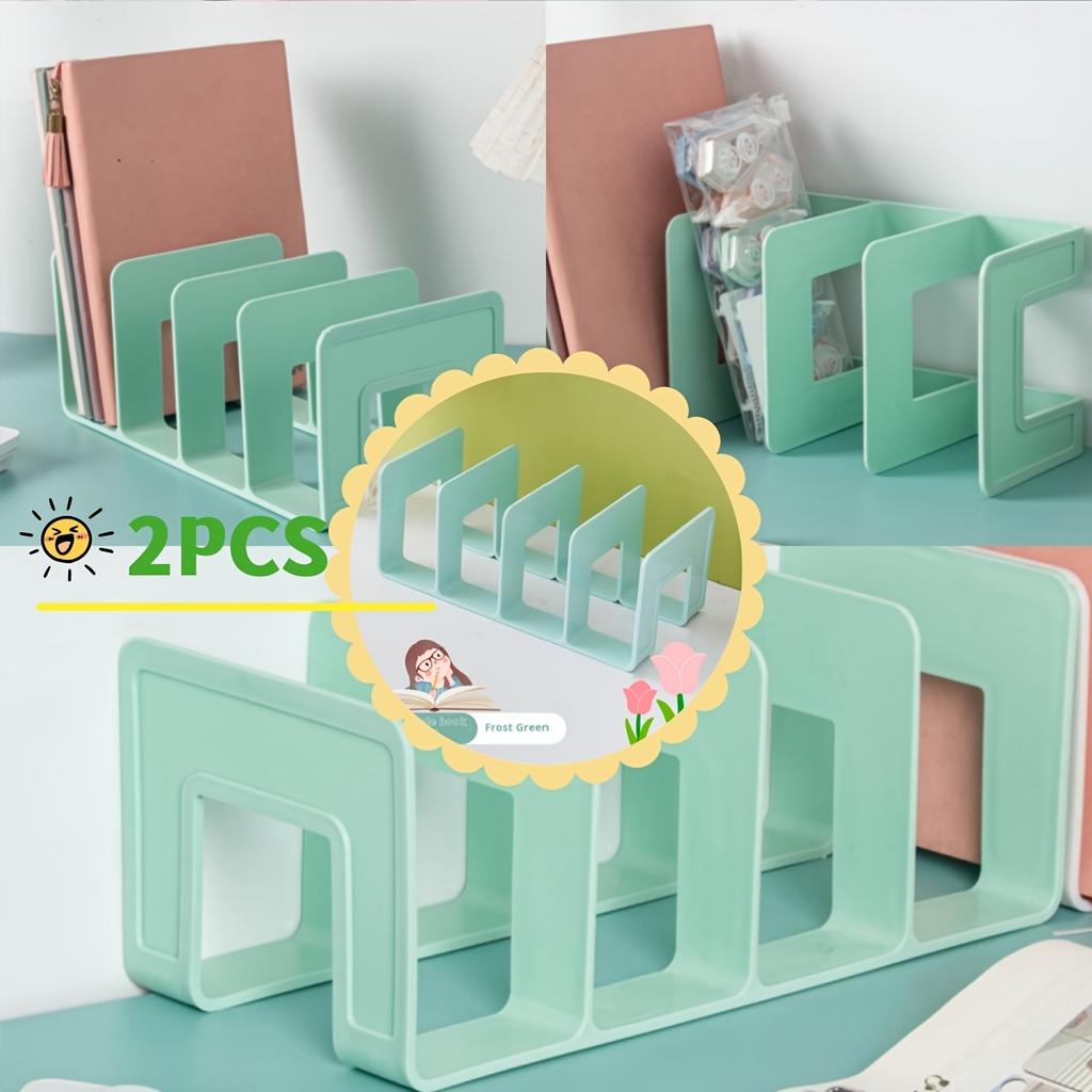 4-Slot Desktop Book Stand Organizer - Durable PP Material, White & Purple, Space-Saving Design for Office, School, or Home Use