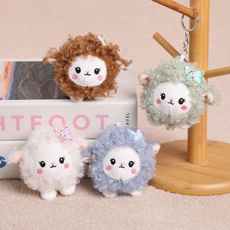 Fluffy Plush Sheep Keychain Cute Soft Curly Wool Butterfly Decor Keyring for Backpack Handbag Car Key Ornament