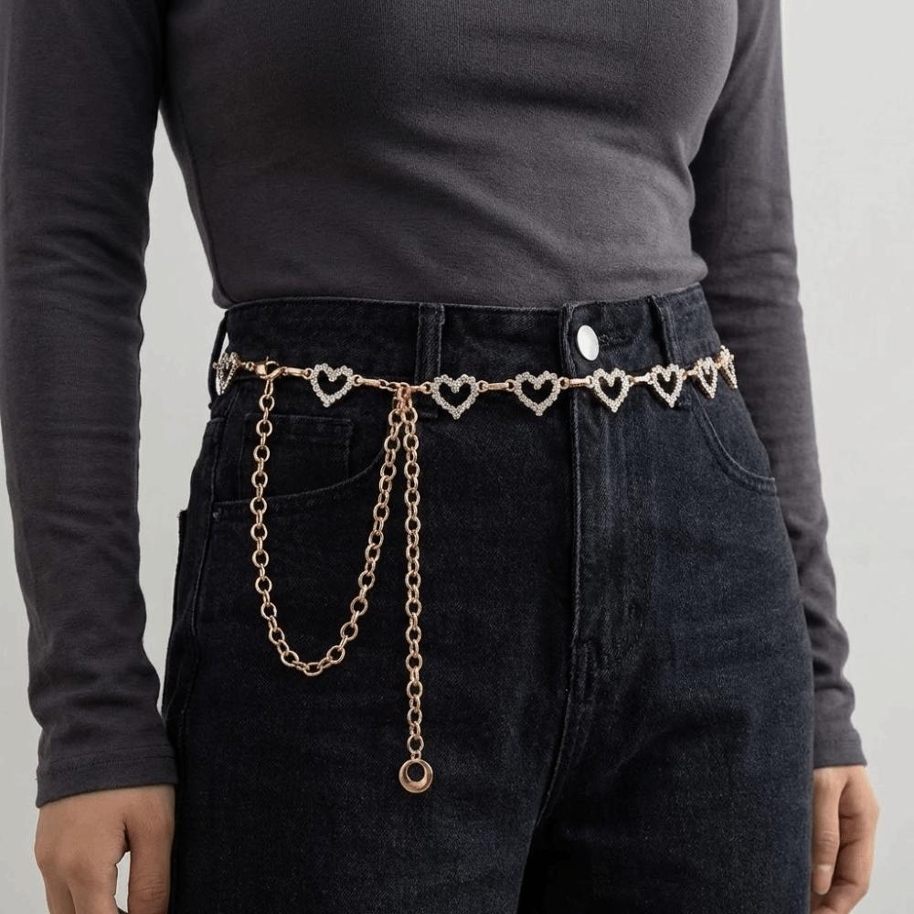 Rhinestone Heart Waist Chain Tassel Bikini Belly Chain Fashion Body Jewelry Jeans