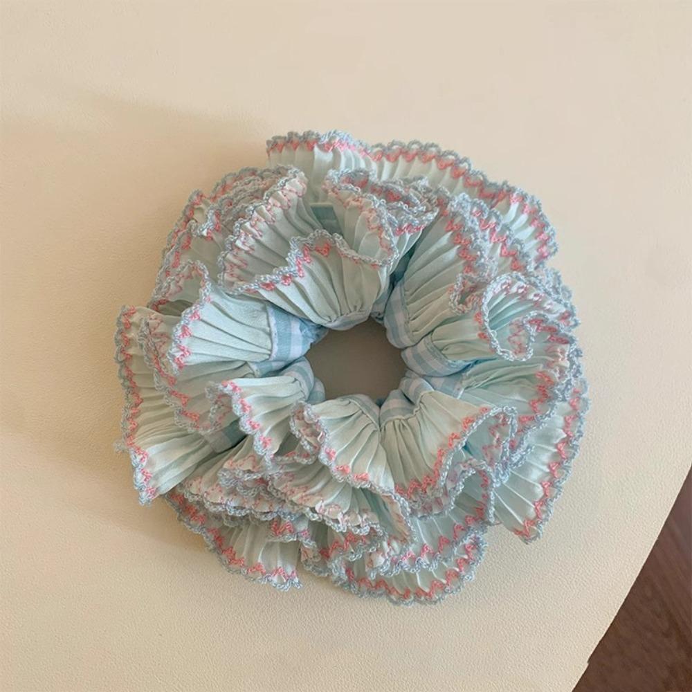 Sweet Plaid Scrunchies Multilayer Exaggerated Hair Ring Creative Large Lace Hair Tie  Lady