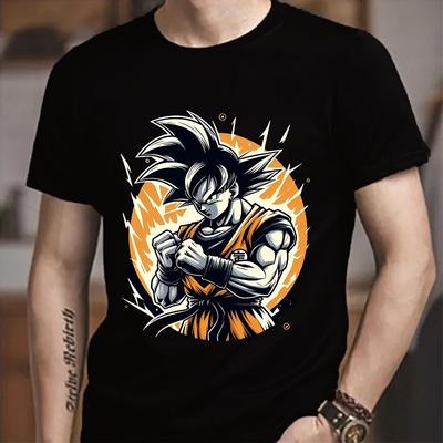 Dragon Ball Goku T-shirt Moda dla Dorosłego Mężczyzny Ubrania Anime Unisex Okrągły Dekolt Krótki Rękaw Moda Czarna Bawełniana Koszulka Top Prezent
