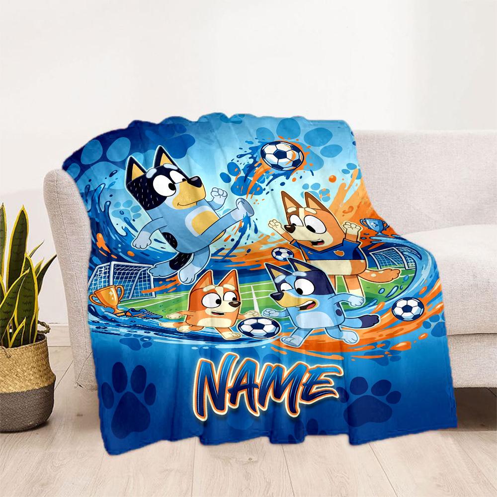 Bluey's Soccer Adventure Personalized Name Blanket Gift Customizable Blanket Durable Comfort Perfect for Nap Bedding Office Office Chair