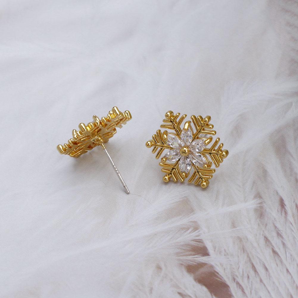 18k Gold-Plated S925 Silver Needle Zircon Snowflake Earrings for Women