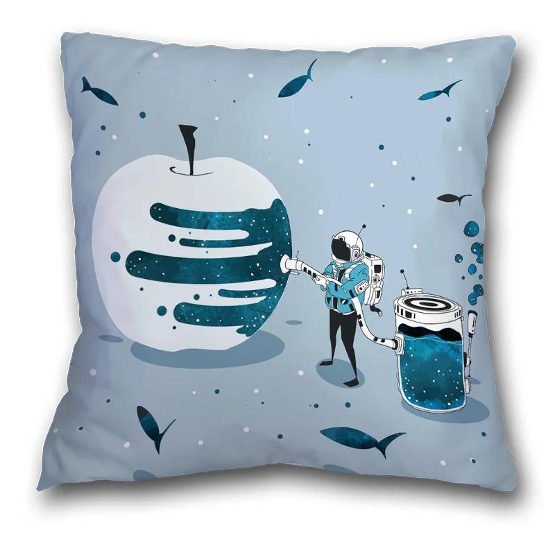 Creative Spaceman Astronaut Pillowcase Blue Green Cushion Cover Sofa Office Seat    Ornament Home Decoration