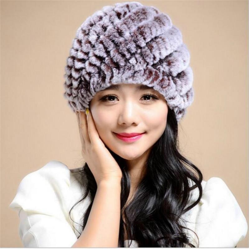 Buy Women's Winter Warm Knitted Rex Rabbit Fur Hats at affordable