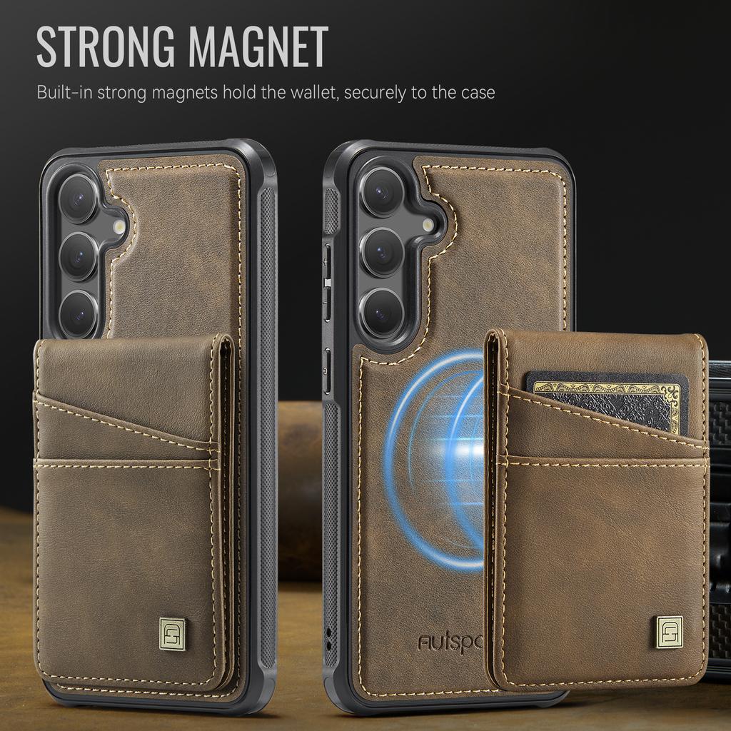 Etui na Samsunga Galaxy S25+/Galaxy S24+ AUTSPACE A12 Skórzany Pokrowiec na Tył z Magnetycznie Odpinaną Kieszenią na Karty i Podstawką