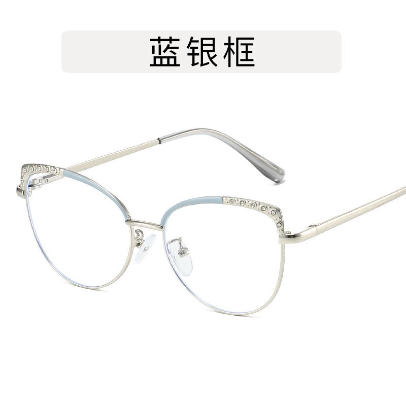Cat Eye Shape Women Eyeglasses Rhinestone Decoration Stylish Glasses Frame for Women Blue Light Blocking Decorative Glass