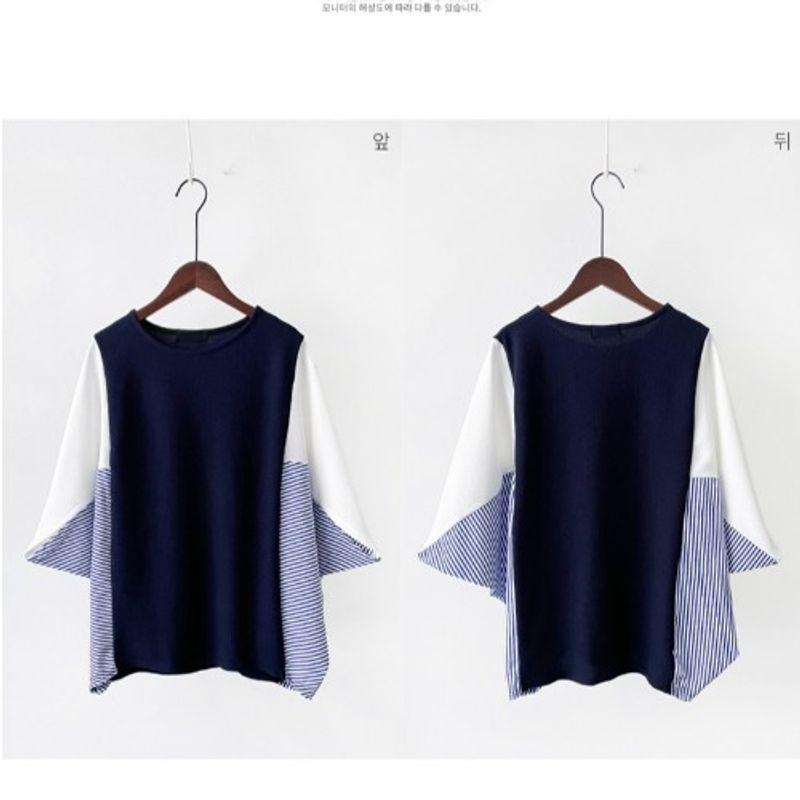 

Горячая трансграничная блузка из шифона с круглым вырезом, пэчворком, свободного кроя, скрывающая живот Dark Blue XL