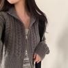 Autumn/Winter Korean Retro Short Double Zipper Cable Knit Women's Cardigan