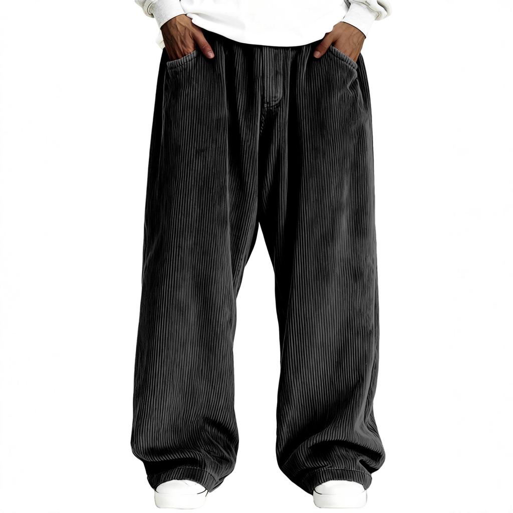 Men's Loose-fitting Solid Color Drawstring Corduroy Casual Pants With  Straight Leg