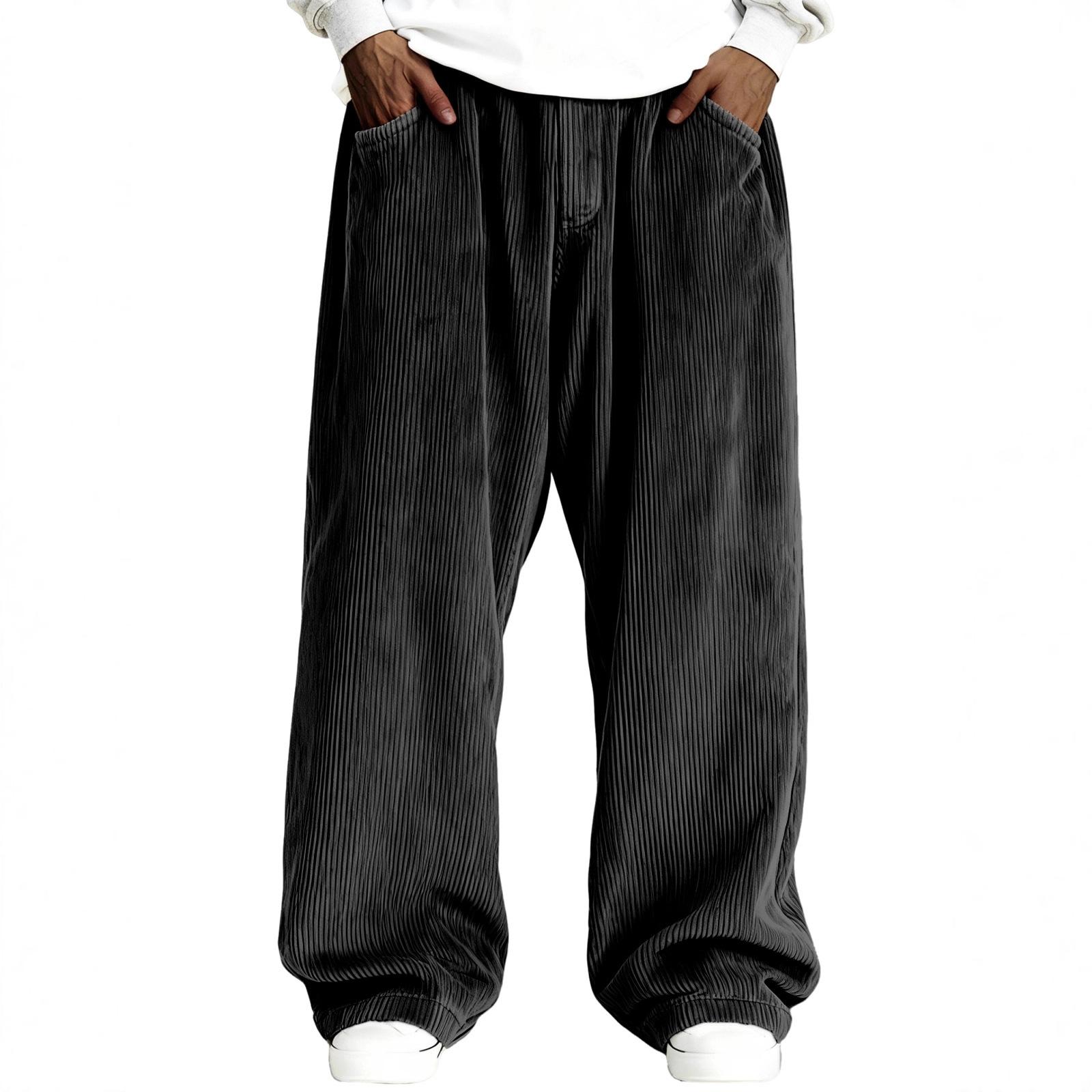 

Men s Loose-fitting Solid Color Drawstring Corduroy Casual Pants With Straight Leg L