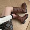 Fashion 2024 New Women's Leather Boots Brown Knee-high Boots Retro Women's Chunky Heels Square Toe Shoes Women Fashion Knight Boots  Q62