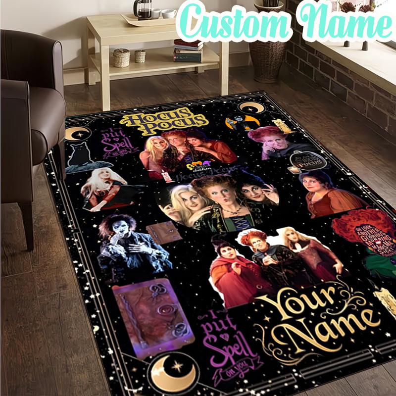 Custom Name Halloween Horror Witch Rug, Office Rug, Chair Rug, Carpet for Living Rooms, Doormat Game Rug Home Decor Christmas Gifts