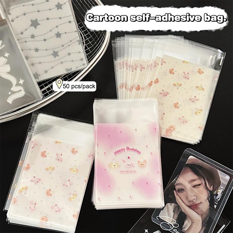 50 ks Roztomilé kreslené uzavíratelné sáčky Samolepící kreativní sáčky na cukroví Malé sáčky na sladkosti Sáčky na svačinu Dárkové balení sáček