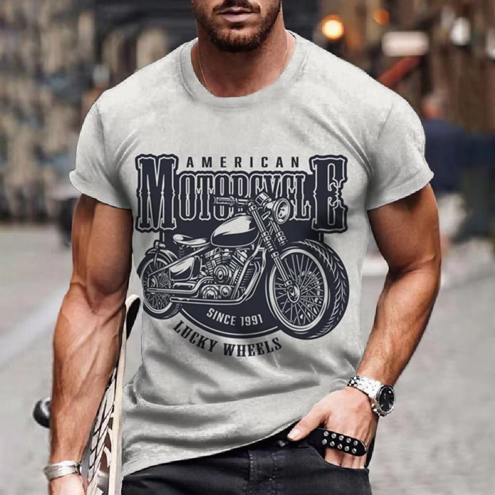 Vintage Men's T Shirt Motorcycle Printed Motor Vehicle Graphic Casual Streetwear Tees Tops Male Loose Oversized Men Clothing